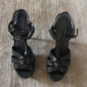 YSL Tribute Patent Platform Sandals in grey